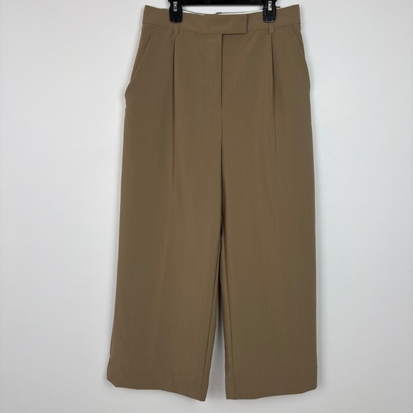Zara Pants - ZARA Womens Wide Leg Culottes Palazzo Trousers M Brown Pleated High Waist Office